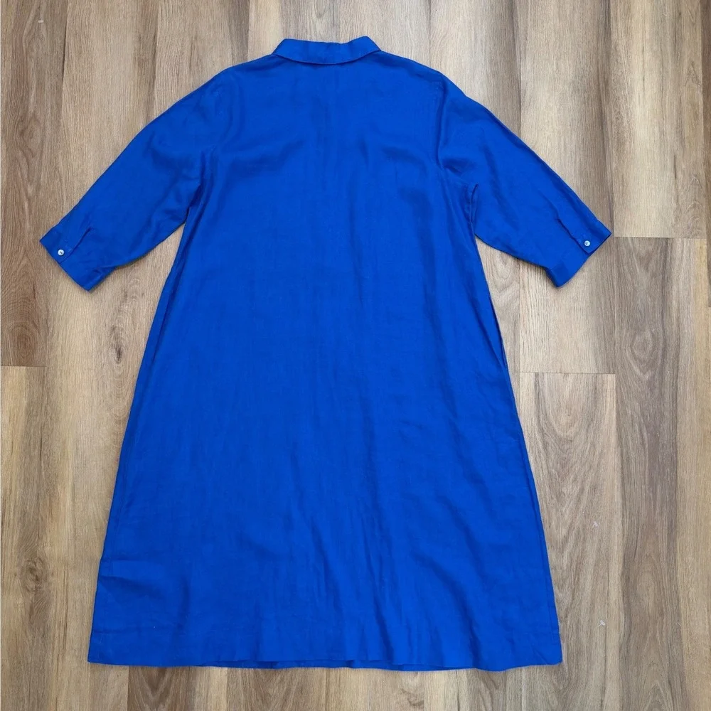 J. Jill Love Linen Shirt Dress Cobalt Blue XL Coastal Pockets 100% Linen preppy